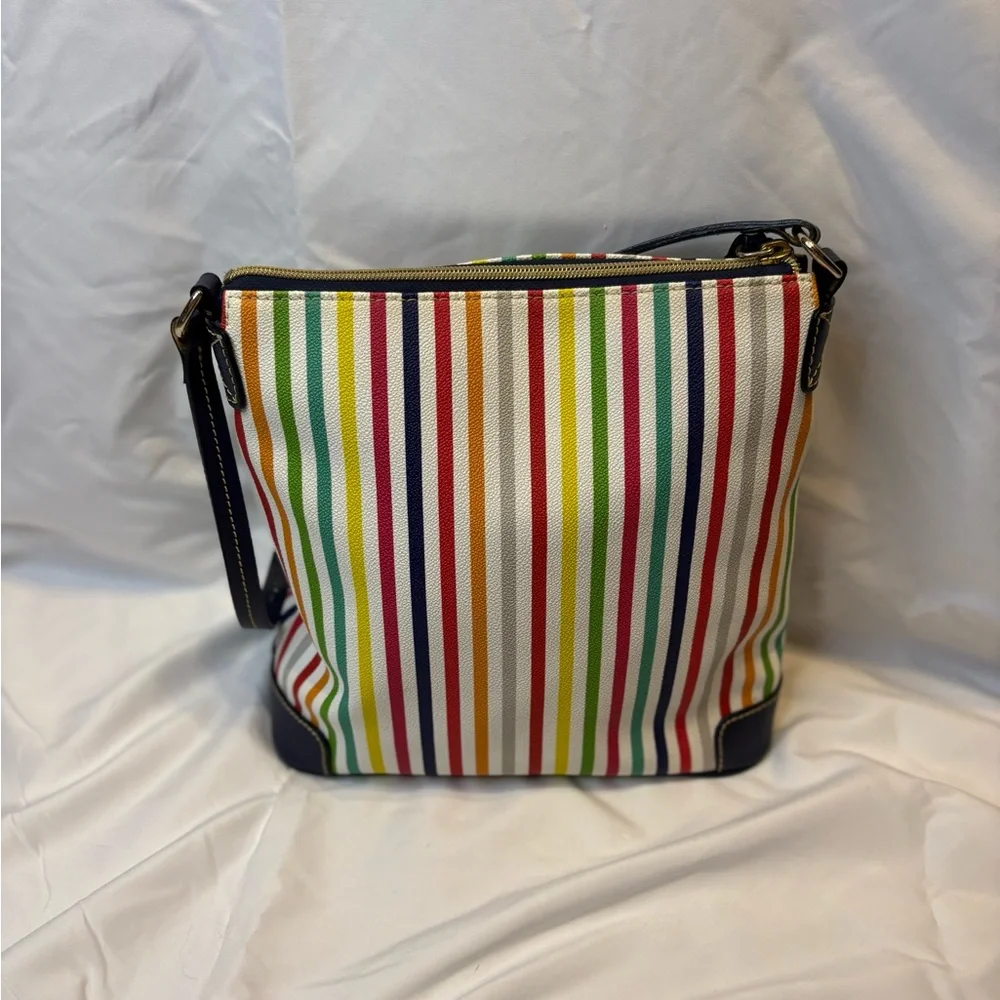 Dooney and Bourke Navy Trim Multicolor Stripe Crossbody Bag - Picture 2 of 8